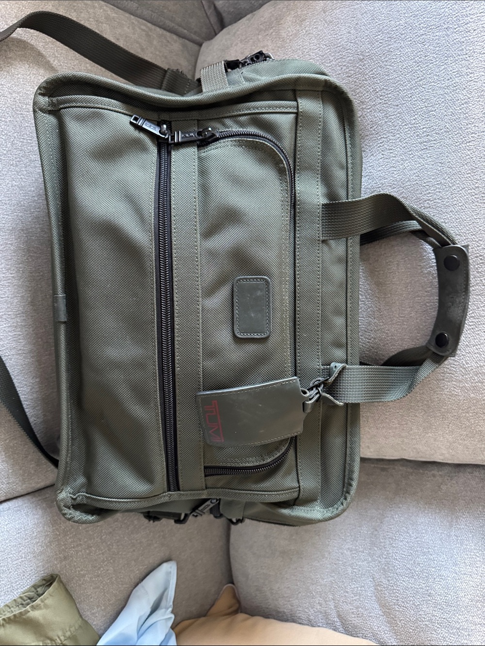 Tumi Olive Green Men's Laptop Briefcase with Black Hardware